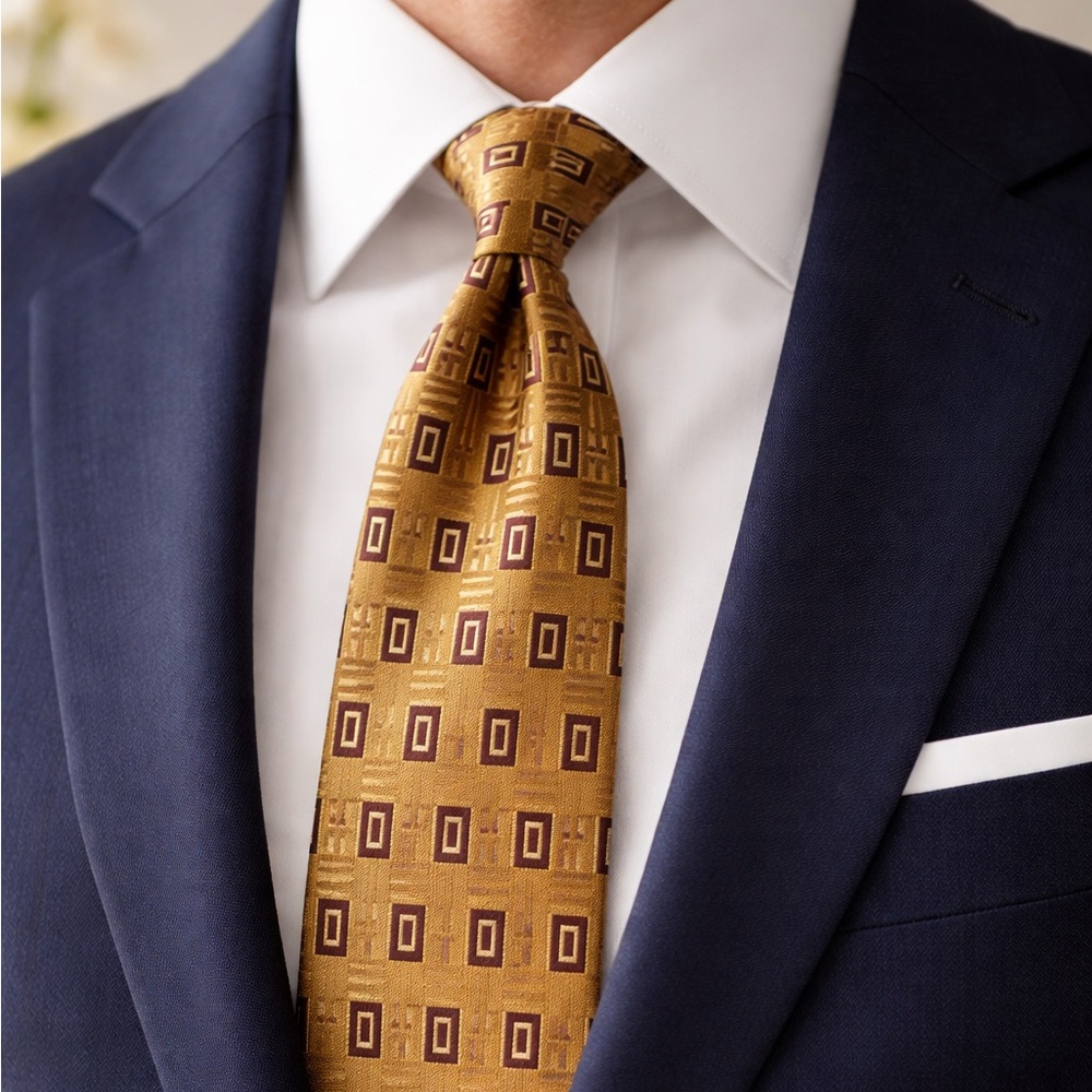 Canterbury Vintage Silk Tie Italy Gold Burgundy Geometric Pattern
